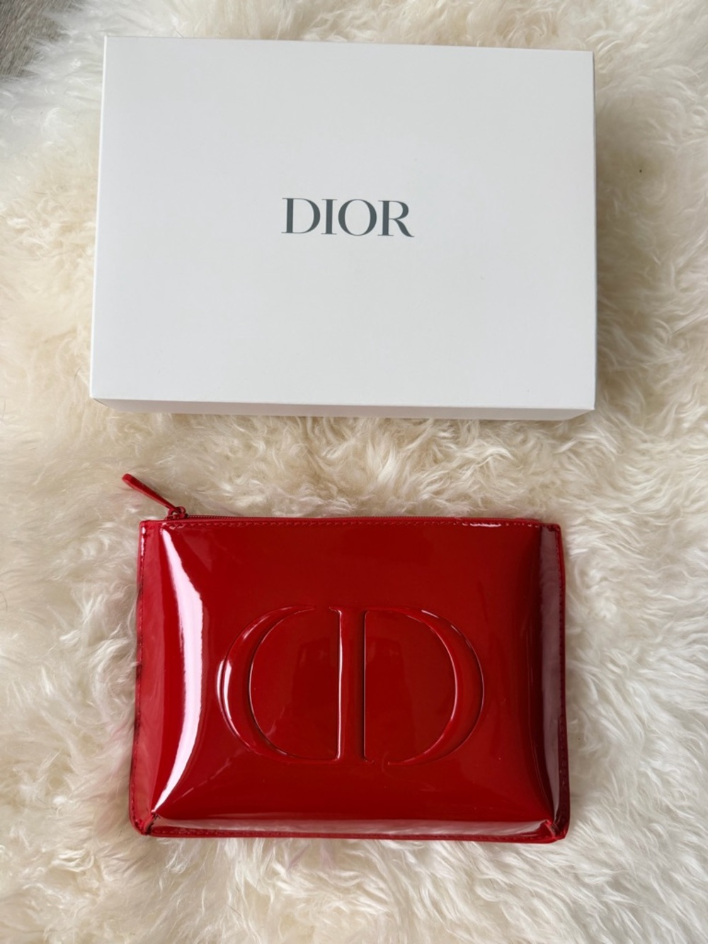 Dior Patent Red Pouch/Clutch with Monochromatic Red Zipper NEW in Original Box